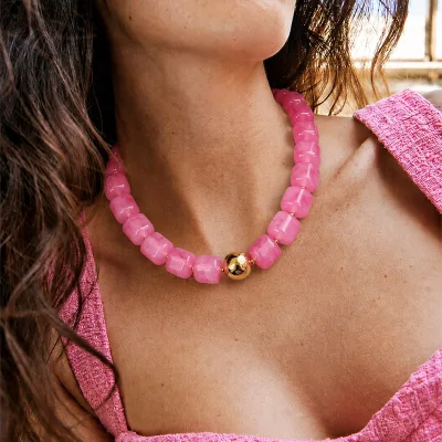 Trendy Dopamine Multicolor Marbled Resin Beaded Necklace Sugar Cube Square Acrylic Beads Adjustable Women Statement Neck Jewelry