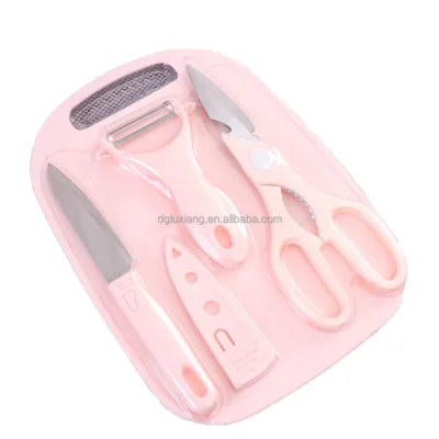 4 Pcs Kitchen Knife With Cutting Board/Scissors/ Fruit Peeling Knife for Real Cooking Kitchen