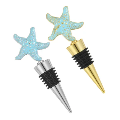 Cheers Silver Starfish Wine Bottle Stopper with Rhinestone Cute Sparkling Ocean Seal Topper for Unique Bar Gifts Women and Men