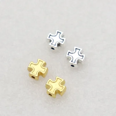Cross Spacer Beads for Jewelry Making, Antique Gold/Silver Metal Cross Charms Loose Beads for Bracelet Necklace DIY Crafts