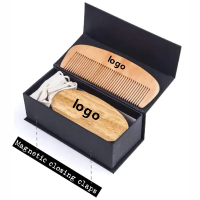 MOQ 100 Private Label Wooden Comb Wood Bristle Brush Men Beard Grooming Kit Gift Set