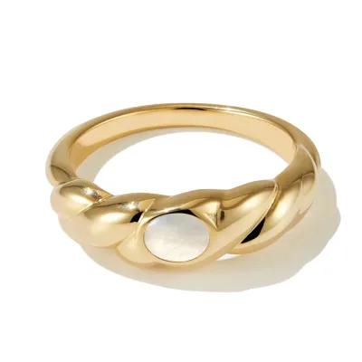 Elegant Design Twist Band Mother of Pearl Croissant Ring Silver Fashion Jewelry Rings