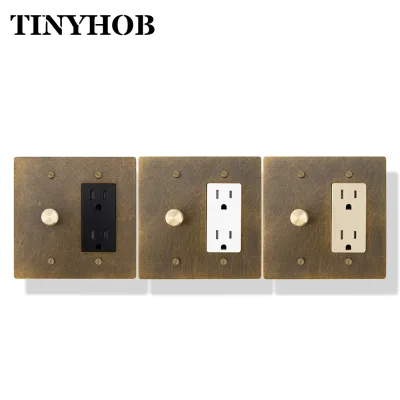 2 Gang Retro Brass Panel Dimmer Switch Vintage Antique Brass Switch Outlet&Dimmer for Residential Decoration