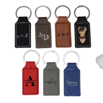 Custom Logo Engraved Rectangle Leather Keychain Laser Engraving Light Keyring with Personalized Design