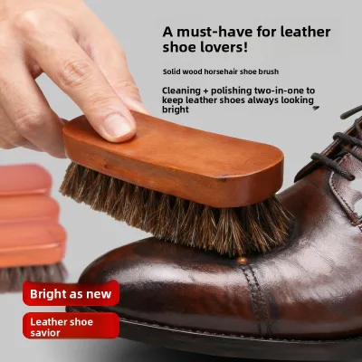 Cross-border New Horse Hair Wood Handle Car Fabric Roof Leather Seat Shoe Brush Cleaning Tool
