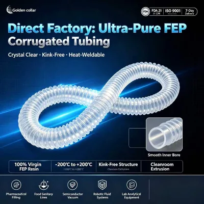 Transparent FEP Corrugated Tube Flexible Convoluted Hose 260C Chemical Resistant Spiral Tube Roll for Semiconductor
