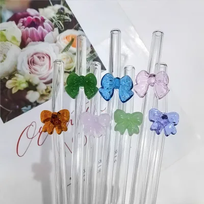 56H New Creative Shape Custom Bow Glass Straws High Borosilicate Heat Resistant Reusable Set