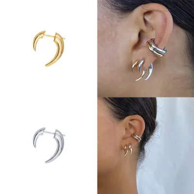 Curved Huggie Earrings Brass Minimalist Smooth Surface Unique Statement Trendy Jewelry Gift Women Girls Daily Wear