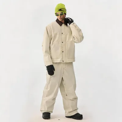 New Men's Retro Workwear Snowboard-Style Ski Suit Jacket Pants Set Windproof Waterproof Breathable 100% Polyester High-Street