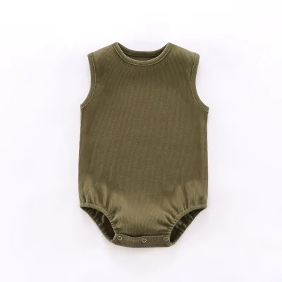 Wholesale Toddler Clothes Summer Romper Solid Waffle Cotton Short Sleeve Baby Onesie