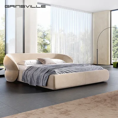 Hot Selling King Queen Double Size Linen Upholstered Bed Modern Bedroom Furniture Set Teddy Fabric Bed for Villa Apartment