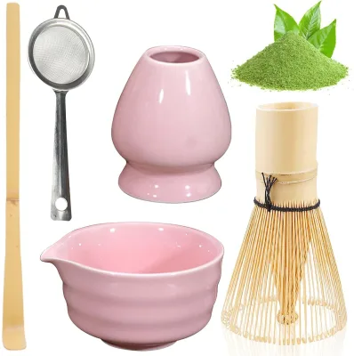 Ceramic Matcha Tool Set Japanese Tea Bowl with Poetic Saucer Tea Spoon Pottery Matcha Maker for Coffee Tea Baibenli Collection