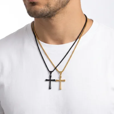 Stainless Steel Simple Cross Pendant Necklace for Men Women Minimalist Polished Christian Cross Faith Religious Jewelry Gift