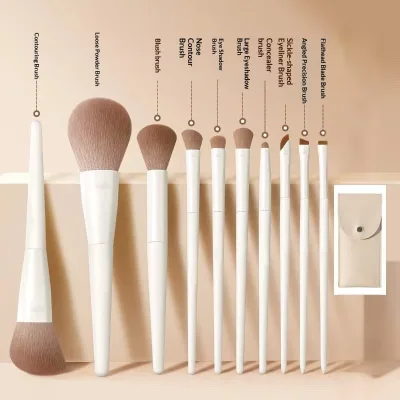 Professional Soft Goat Hair Elegant Resin Handles High Quality 10-Piece Face Makeup Brush Set with Smooth Blending
