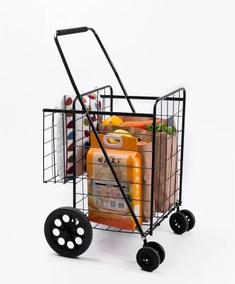 Custom Supermarket Folding Metal Shopping Cart with Large Capacity Double Baskets and Swivel Wheels for Shopping