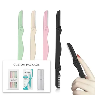 Custom Professional Dual Head Compact Folding Portable 3 in 1 Brow Trimmer Eyebrow Razor Set Dermaplaning Razor With Comb