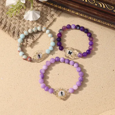 NFC Induction Wind Design Butterfly Cross Elastic Bracelet Fine Beaded Cross-Border Jewelry Wholesale From Manufacturers
