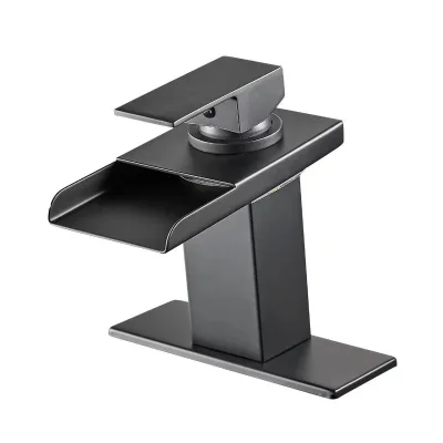 Black waterfall faucet LED power generation color changing brushed stainless steel deck large sink accessories