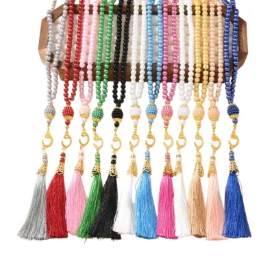 Islamic Muslim Rosary for Prayer Turkish Style Plastic Glass Pearl Beads with Tassel Ramadan Religious Gifts