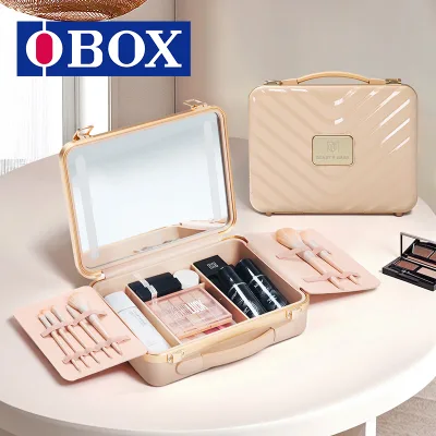 OBox Factory Sales Directly Injection Model HD Mirror Makeup case Beauty Handbags for Women Cosmetic Container With Brush Holder