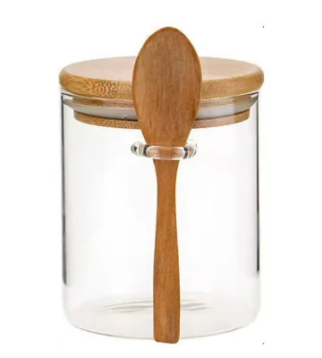 High Borosilicate Airtight Food Nut Candy Storage Containers Organizer Glass Tub Jar Glass Jar with Bamboo Lid and Spoon