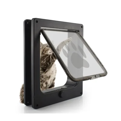 High Quality 4-Way Locking ABS Plastic Dog Cat Door Modern Square Design with Silent Brush Magnet Positioning