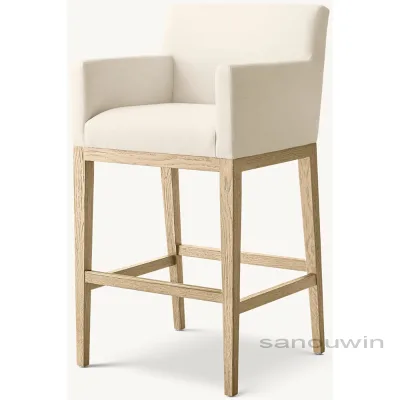 High Bar Stool with Comfortable Soft Fabric Arm and Backrest Tapered Legs for Home or Outdoor Bar Furniture