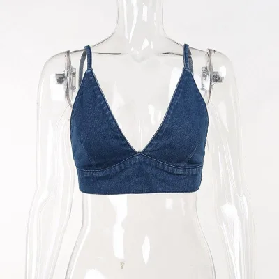 New Style Trendy Backless Denim Sleeveless Cropped Top Straps
