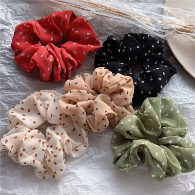 BPhne Wholesale Women's Flower Leaf Cherry Pattern Chiffon Hair Scrunchies for Lady Girls Hair Tie Ponytail Holder