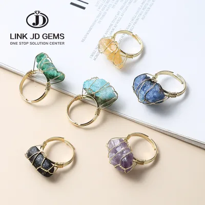 New Design Healing Crystal Rings Adjustable Size Natural Crystal Rough Stone Copper Electroplating Fuchsia Crystal Ring