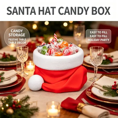 Santa Hat Planter Box Candy Storage Box Dual Use Christmas Decor Container for Home Office Party Holiday Gift