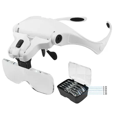 Head-mounted magnifying glass with 5 different magnification lenses and two LED repair inspection 9892B2
