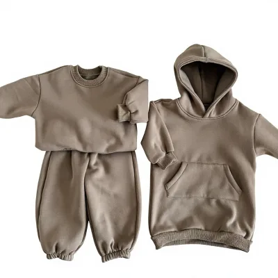 Childrens Autumn/winter Hoodie Set Boys Fleece-lined Korean Style Letter Sportswear 2026 New-style Baby Girls Dress