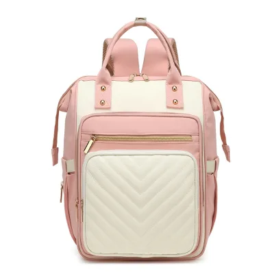 Large Capacity Diaper Backpack with Insulated Bottle Pockets Color Block Mommy Bag for Travel