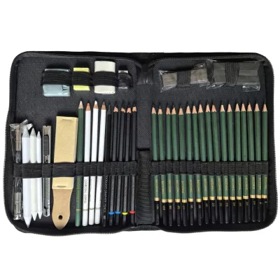 ARTZONE 42pcs Professional Sketch Pencil Kit Art Drawing Set Charcoal Sketch Artist Pencils