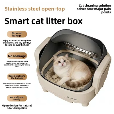 Automatic Intelligent Deodorant Cat Litter Box Open Design Stainless Steel PP ABS Remote Electric Cleaning Shovel APP Easy Clean