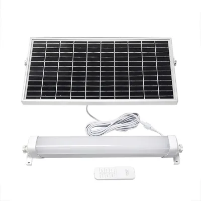 IP65 Waterproof Solar LED Batten Light with Li-ion Battery PIR Motion Sensor Dual Color Temp 4 Working Modes Dimmable Wall Mount