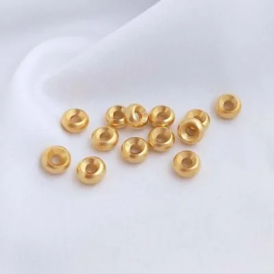 Real Gold Plated Spacer Beads Flat Round 14K Large Hole Rondelle Beads DIY Jewelry Findings 3x6mm 1620195
