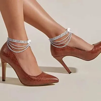 Sexy Lady Anklets with round Glass Crystal Rhinestone and Pearl Elegant Religious Style for Party Jewelry