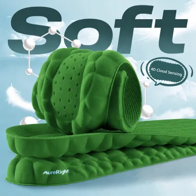 Two Layer Massage Insoles Green Flexible Foam Shoe Inserts Dotted Top Bumpy Massage Bottom Arch Support Insole for Everyday