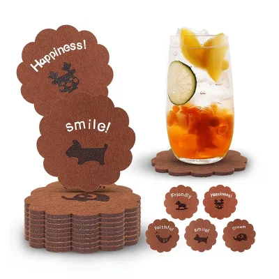Huafeng Custom Pattern Flower Shape Felt Glass Coasters Table coaster Drink coaster Set of 10