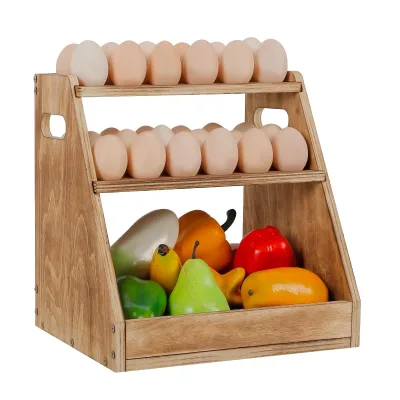 Factory-direct-sale Three-layer Vertical Wooden Kitchen Egg Storage Rack, Egg Tray, Fruit Storage Rack
