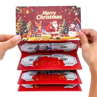 2026 New Cross-Border Yiwu Red Santa Claus Themed Cardboard Dollar Bill Wallet 6 Card Slots 17x72cm Christmas Money Box Party