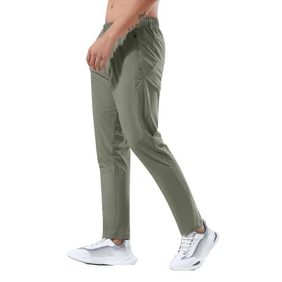 Summer Cool Quick Dry Fitness Loose Nylon High Elastic Men's Gym Workout Sports Jogger Track Pants Men Sweatpants With Pockets