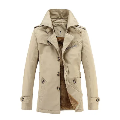 Plus Size Fleece Thick Turn-down Collar Breathable Casual Loose Men Trench Coat