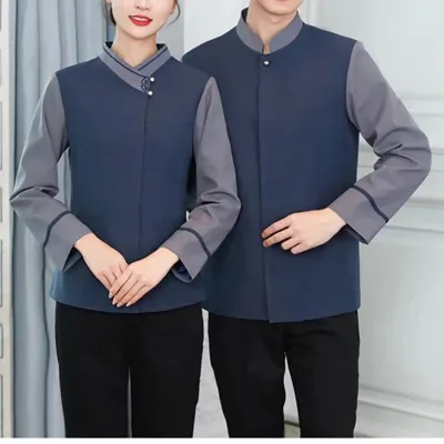 2021 Wholesale Hotel Cleaning Work Clothes Housekeeping Restaurant Jacket Uniforms Long Sleeve Top with Customized Logo