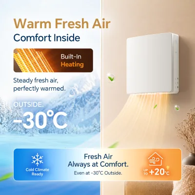 Energy Recovery Ventilation System 200V 300W Heat Exchanger Tuya Smart Control Flexible Wall-Mounted 97% Efficiency Fresh Air
