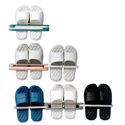 Wall - Mounted Folding Storage Rack No Trace Suction Wall Type Plastic Slipper Rack