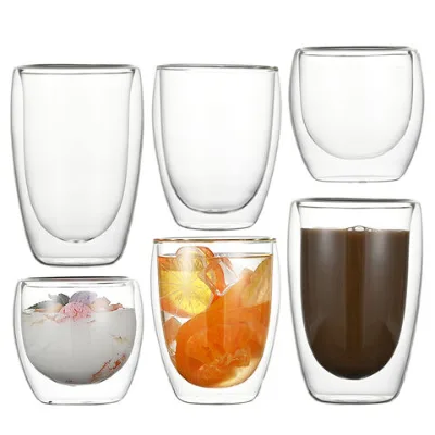 Hot selling clear 12oz 16oz double wall high borosilicate glass coffee tea cup with custom logo