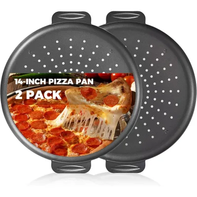 14 Inch Pizza Pan with Holes, Rust-Free Nonstick Pizza Pan for Oven, 0.8mm Carbon Steel Perforated Pizza Tray with Wider Handles